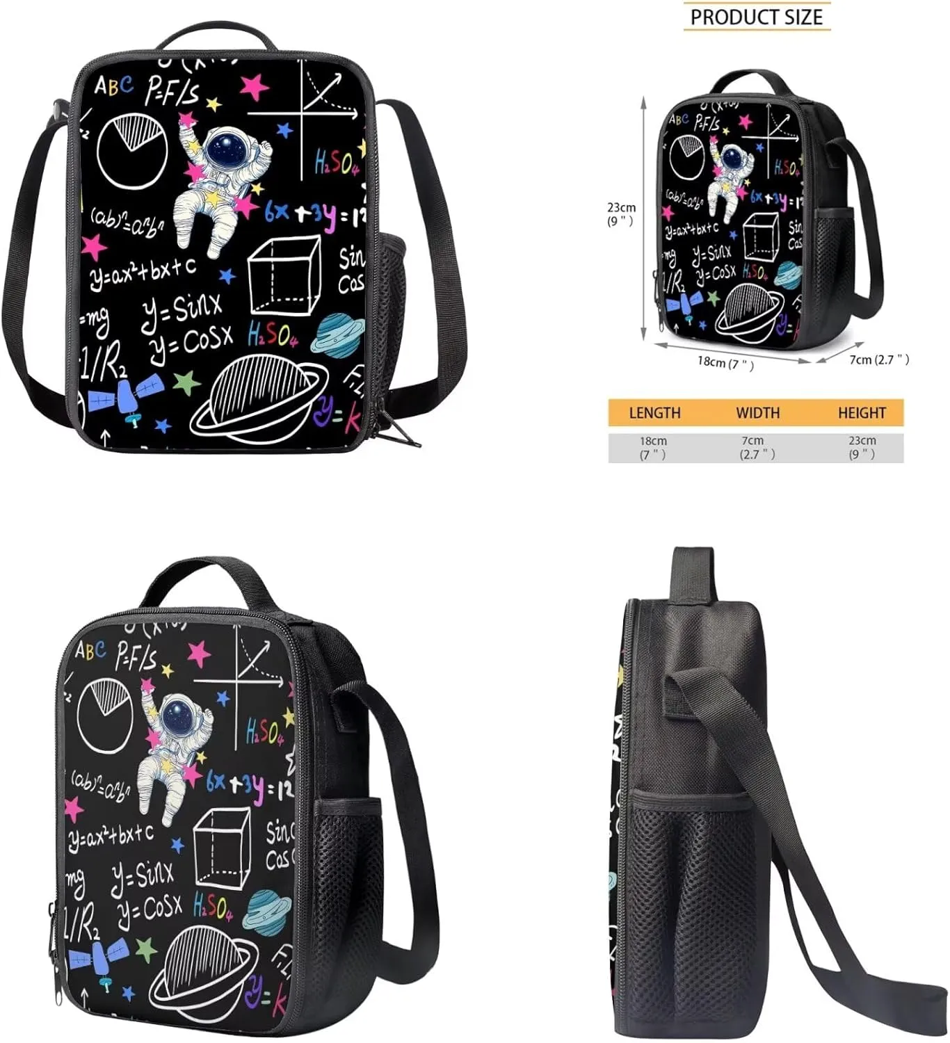 doginthehole Astronaut Backpack for Boys Cool Black Kids Bookbag with Lunch Box 3 Piece Lightweight School Bag Set for Boys 8-12 for Elementary School Middle School Casual Travel Book Bags