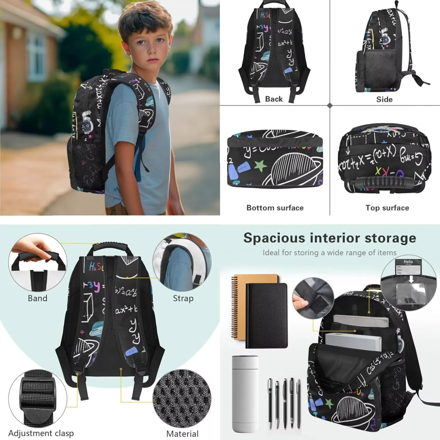 doginthehole Astronaut Backpack for Boys Cool Black Kids Bookbag with Lunch Box 3 Piece Lightweight School Bag Set for Boys 8-12 for Elementary School Middle School Casual Travel Book Bags
