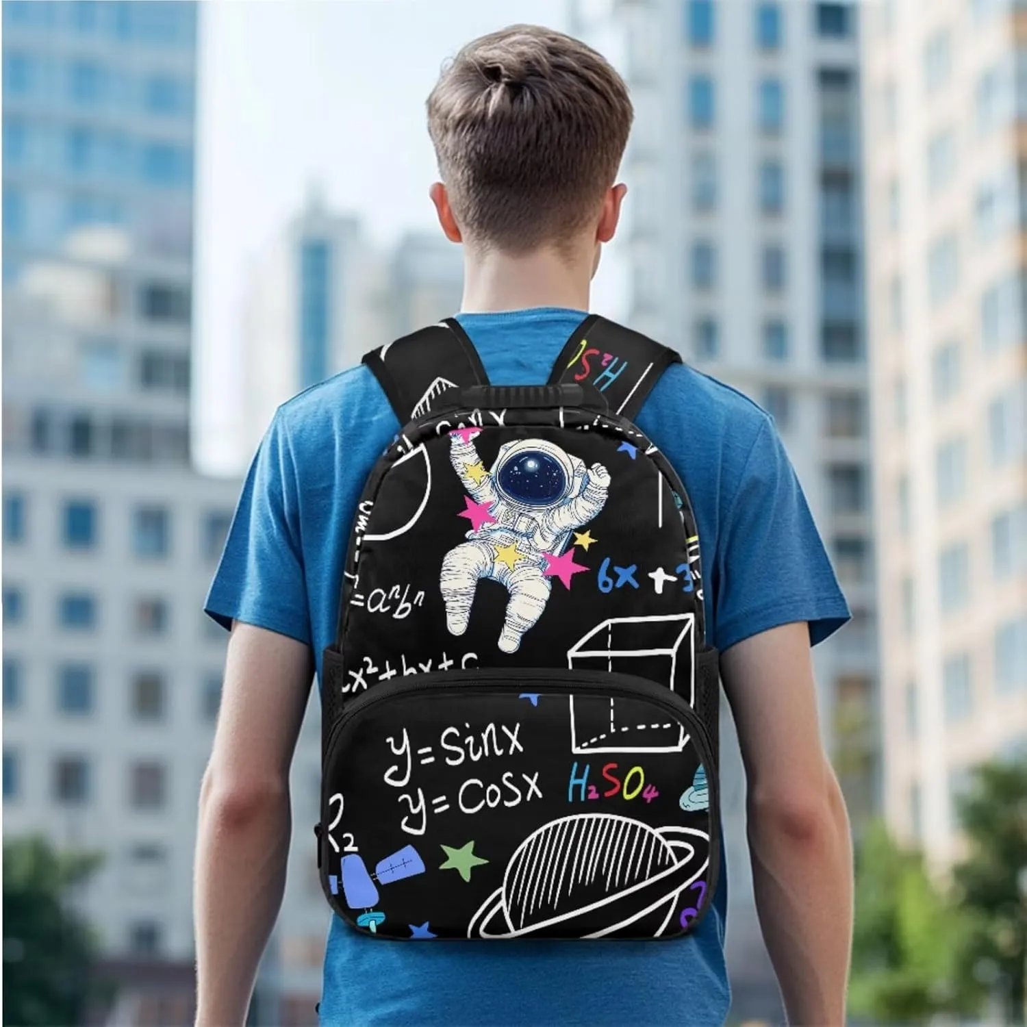 doginthehole Astronaut Backpack for Boys Cool Black Kids Bookbag with Lunch Box 3 Piece Lightweight School Bag Set for Boys 8-12 for Elementary School Middle School Casual Travel Book Bags