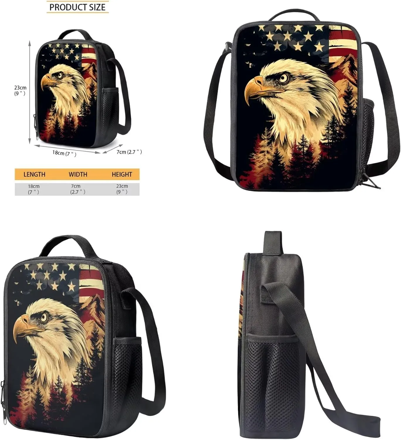 doginthehole Bald Eagle American Flag Backpack for Boys Large Capacity 17inch Backpack with Lunch Box 3pcs Lightweight Boys School Backpack 12-14 Years Old for Elementary Middle School Casual Daypacks
