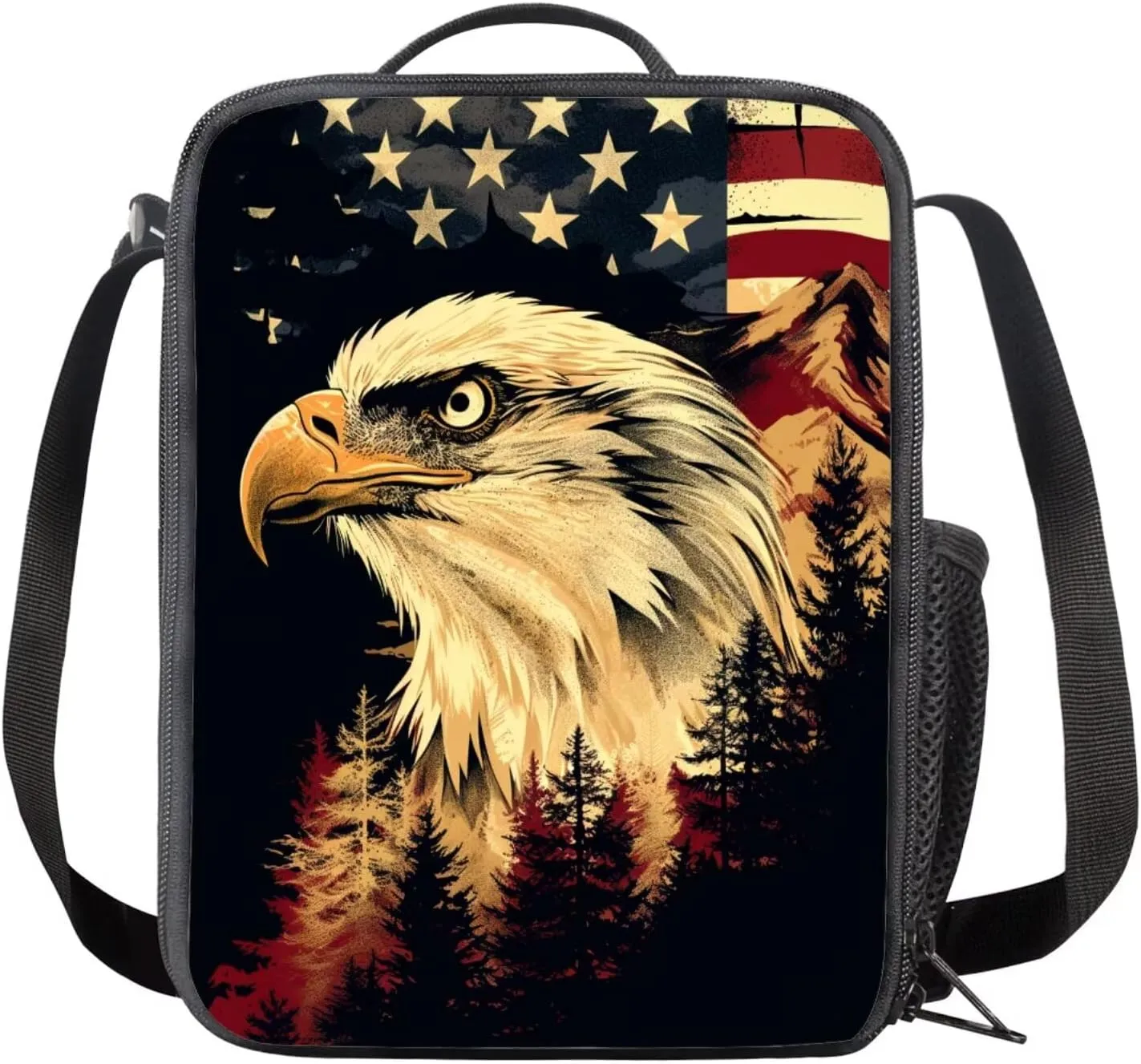 doginthehole Bald Eagle American Flag Backpack for Boys Large Capacity 17inch Backpack with Lunch Box 3pcs Lightweight Boys School Backpack 12-14 Years Old for Elementary Middle School Casual Daypacks
