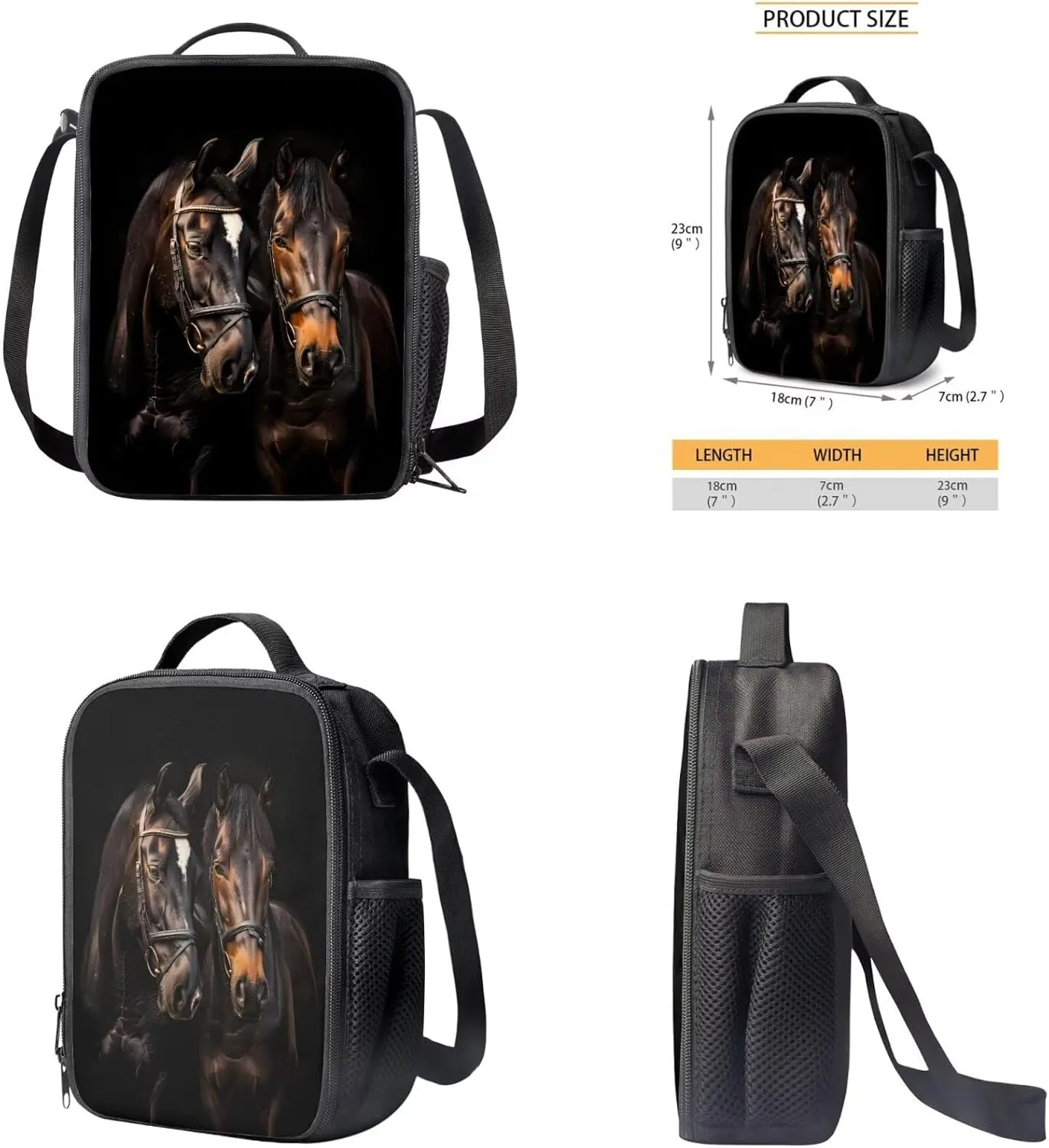doginthehole Black Horse Backpack for School Boys Large Capacity Bookbag for Boys 8-12 with Lunch Box 3 Piece Boys School Backpack Set for Elementary Middle School Casual Travel Book Bags