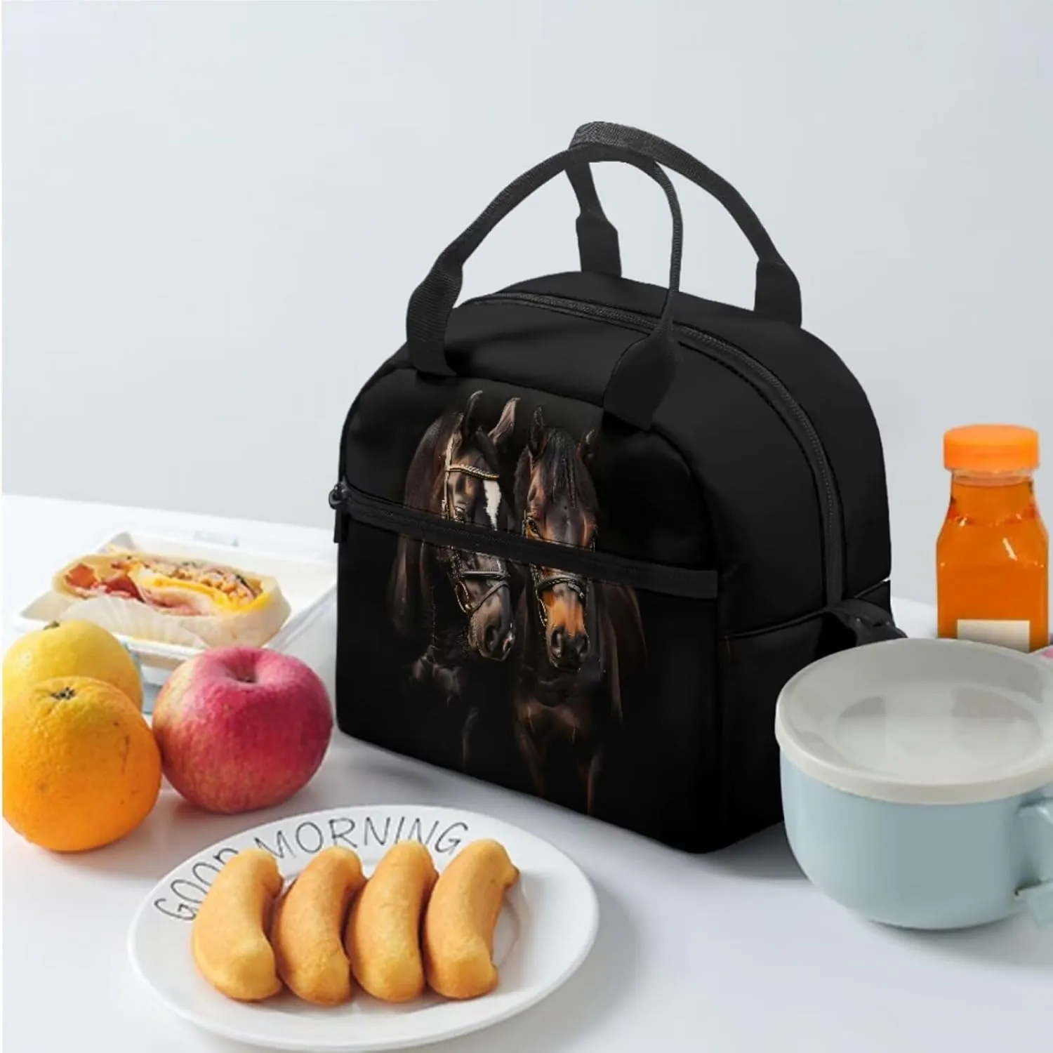 doginthehole Black Horse Backpack for School Teens Boys 17inch School Bag with Lunch Bag 3pcs Lightweiight Bookbag for Boys 8-12 for Elementary Middle School Casual Hiking Daypack