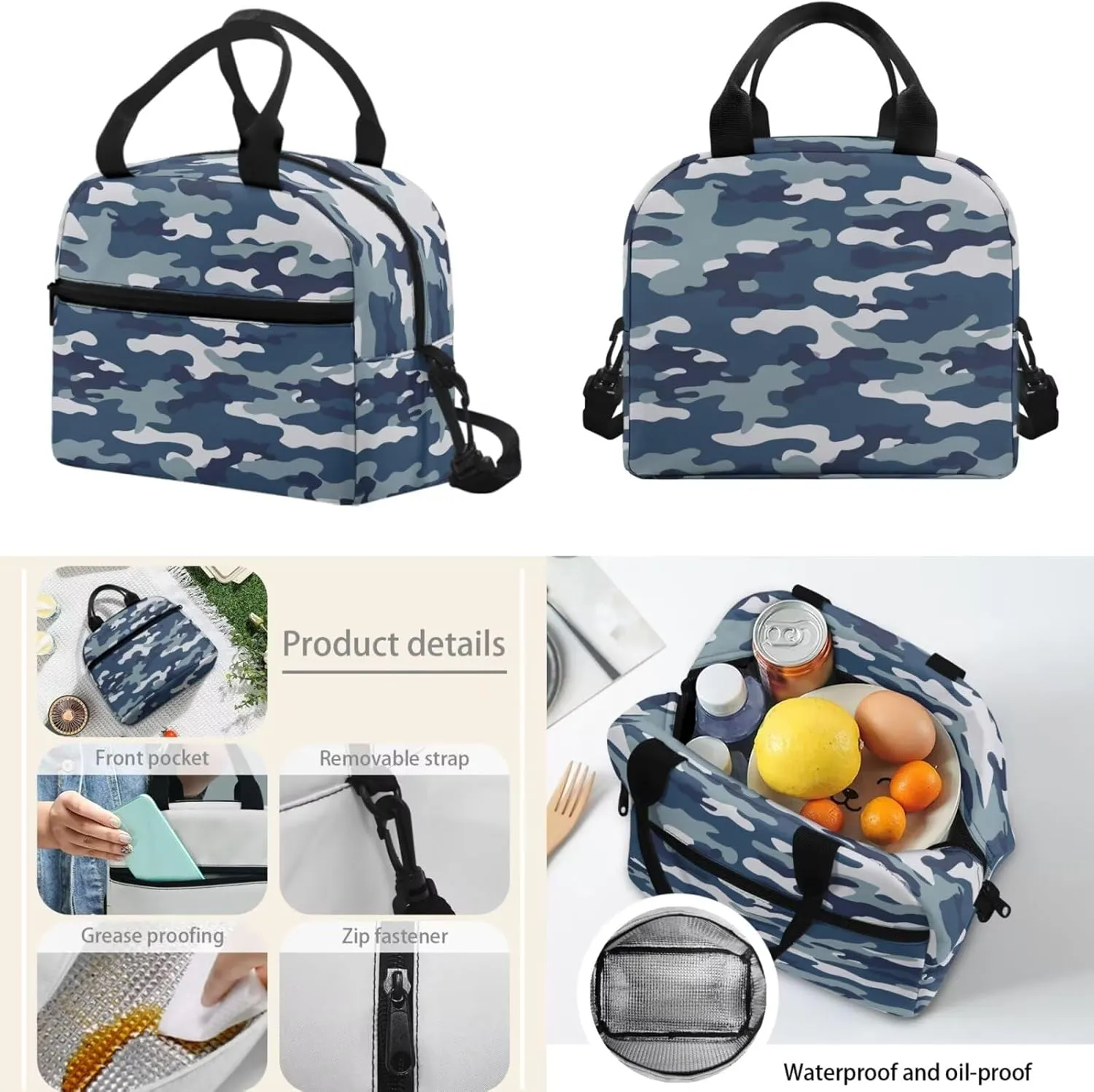 doginthehole Blue Camo Backpack for Boys Cool Camouflage Backpack and Lunch Box Set 3 Piece Bookbag for Boys 8-12 for Elementary Middle School Casual Travel Daypack Rucksack Book Bags