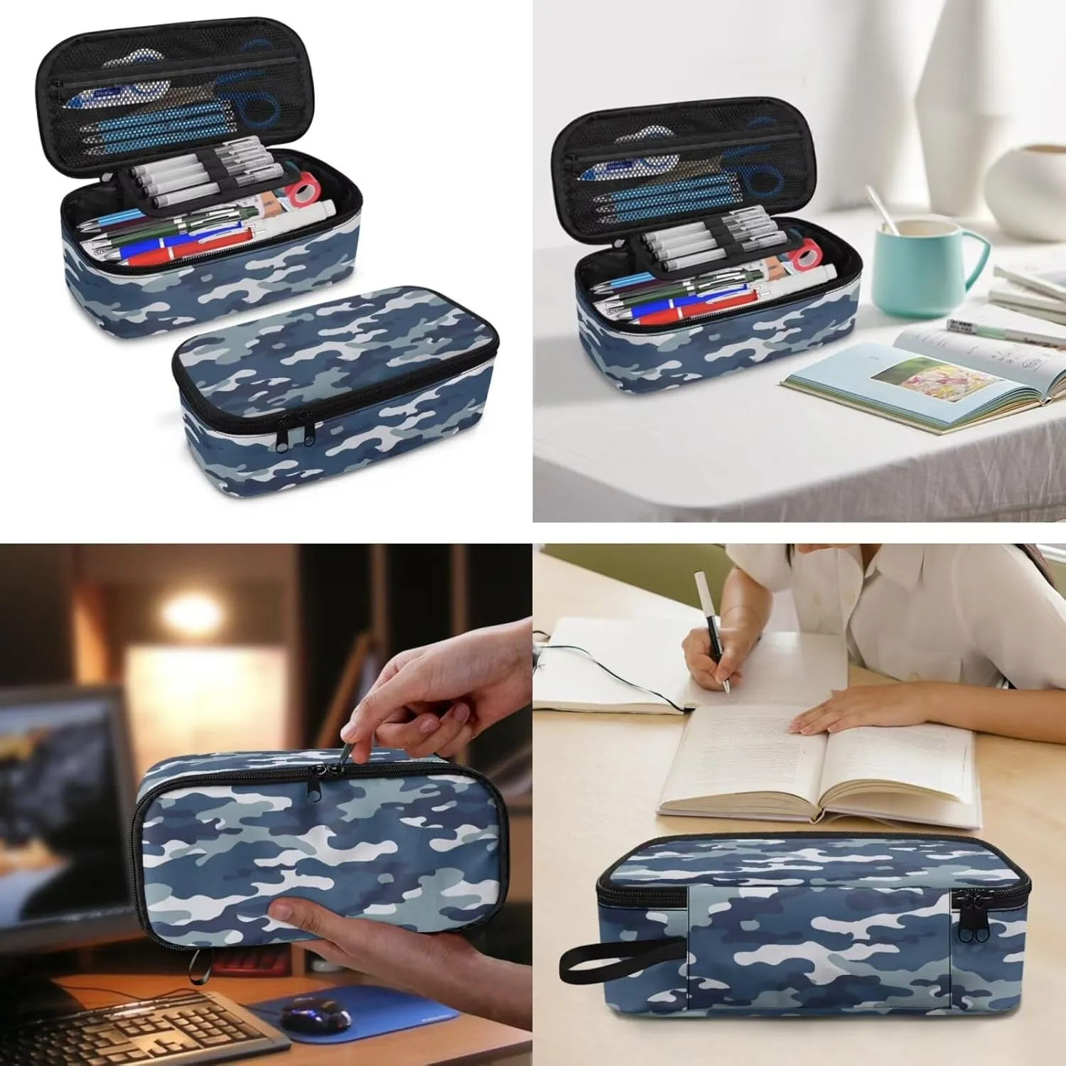 doginthehole Blue Camo Backpack for Boys Cool Camouflage Backpack and Lunch Box Set 3 Piece Bookbag for Boys 8-12 for Elementary Middle School Casual Travel Daypack Rucksack Book Bags
