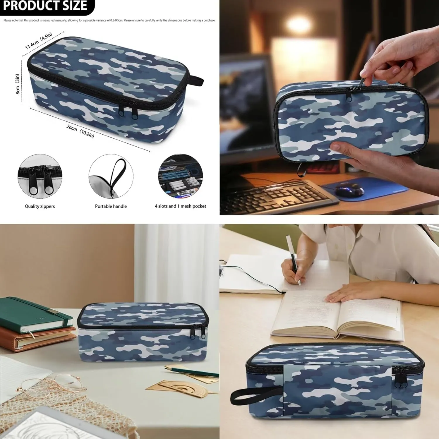 doginthehole Blue Camo Backpack for Boys Cool Camouflage Backpack and Lunch Box Set 3 Piece Bookbag for Boys 8-12 for Elementary Middle School Casual Travel Daypack Rucksack Book Bags