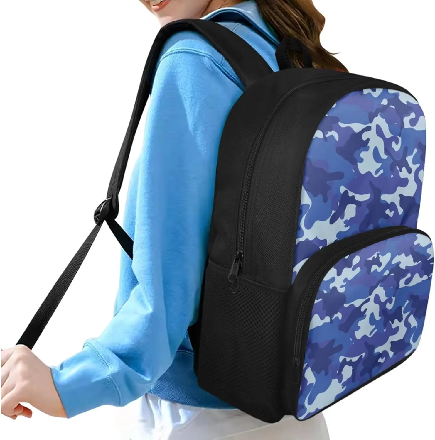 doginthehole Blue Camo Backpack for Kids Camouflage Boys School Bag with Lunch Bag 3pcs Lightweiight Boys Bookbag Age 8-10 for Elementary School Casual Hiking Daypack
