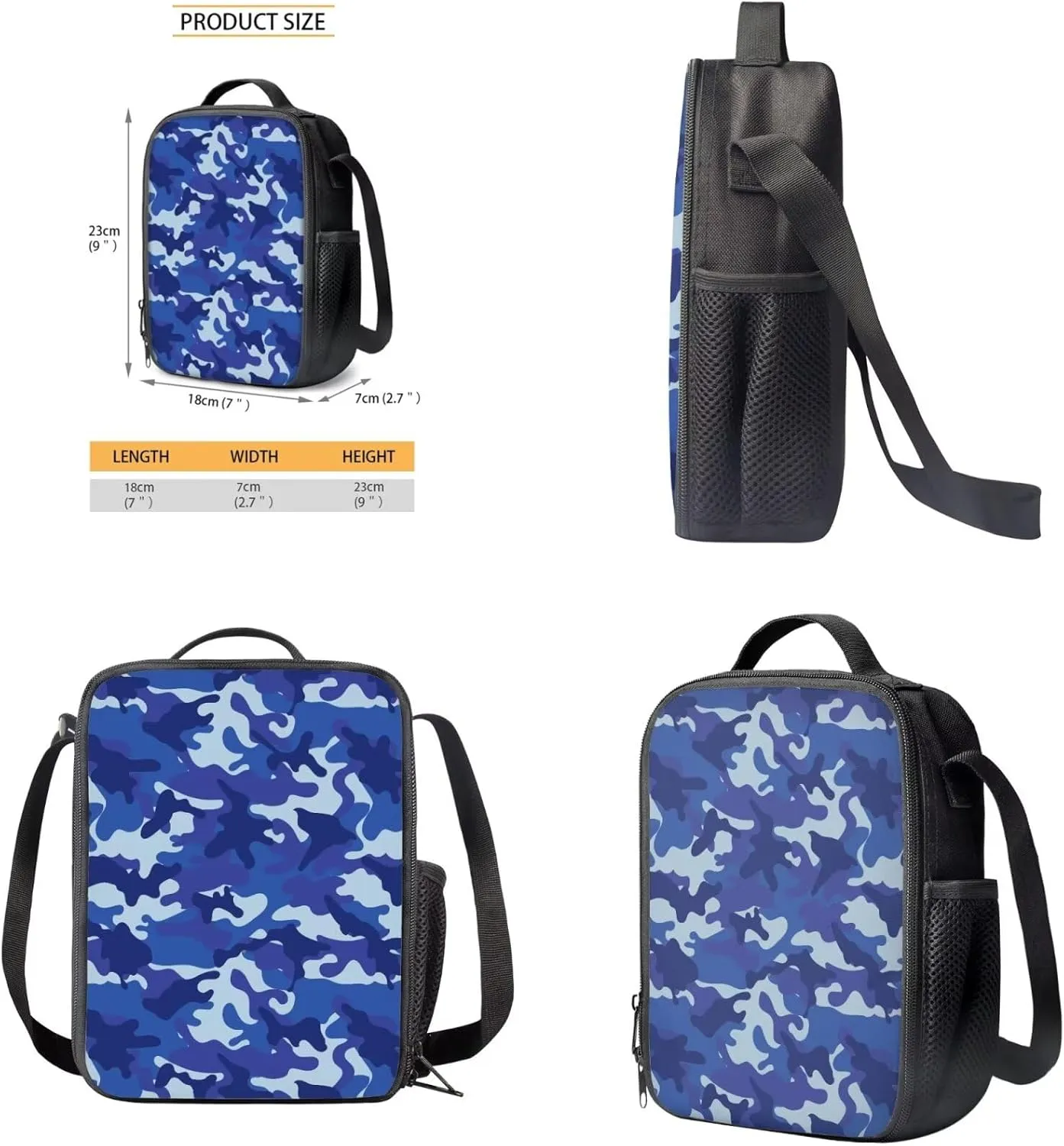 doginthehole Blue Camo Backpack for Kids Camouflage Boys School Bag with Lunch Bag 3pcs Lightweiight Boys Bookbag Age 8-10 for Elementary School Casual Hiking Daypack