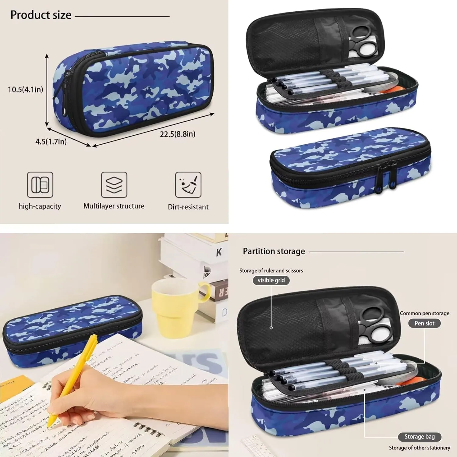 doginthehole Blue Camo Backpack for Kids Camouflage Boys School Bag with Lunch Bag 3pcs Lightweiight Boys Bookbag Age 8-10 for Elementary School Casual Hiking Daypack