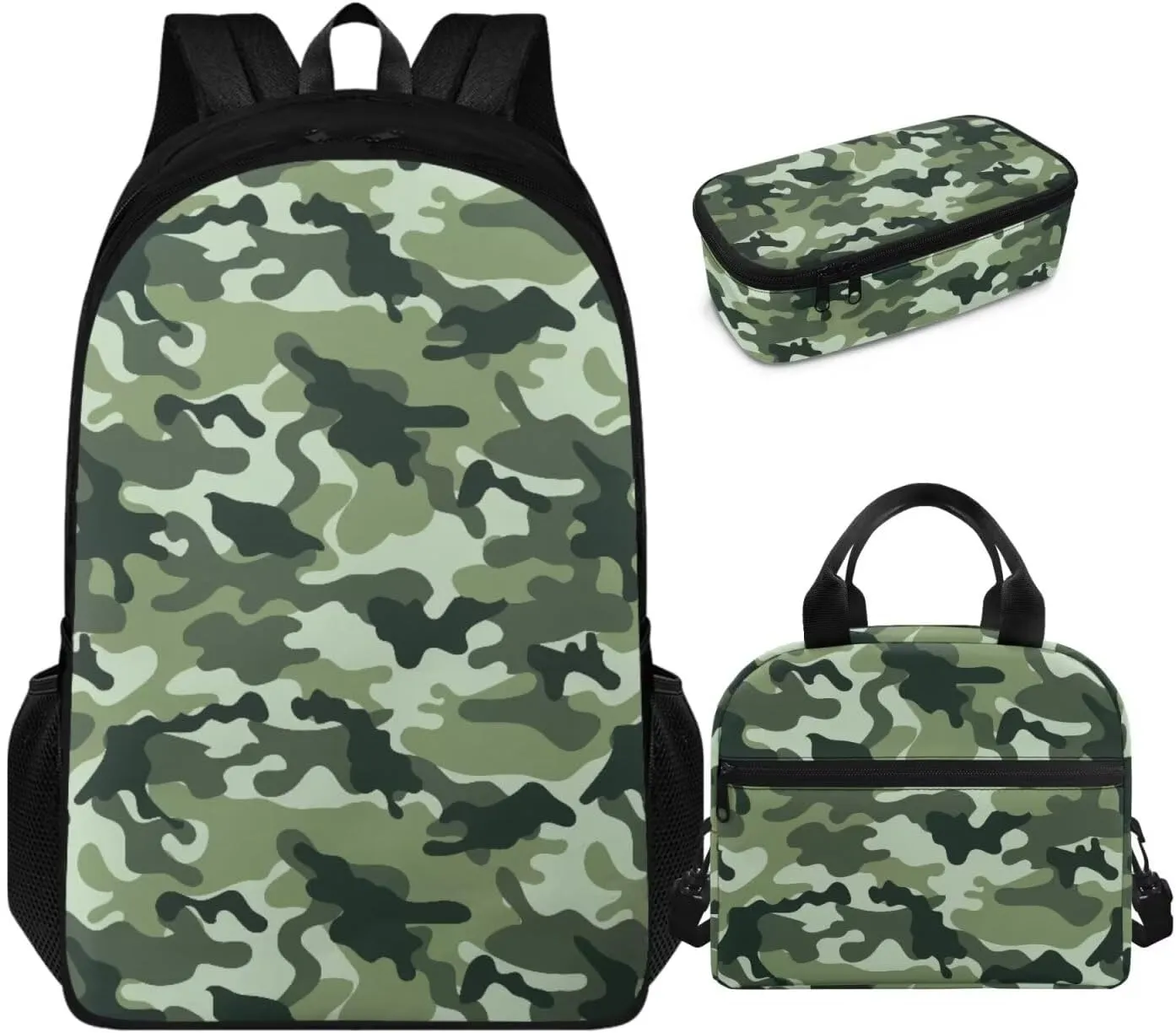 doginthehole Boys Camo Backpack 10-12 Years Old Green Camouflage Bookbag with Lunch Box Pencil Bag 3pcs Lightweight Boys School Bag Set for Elementary Middle School Casual Hiking Daypacks
