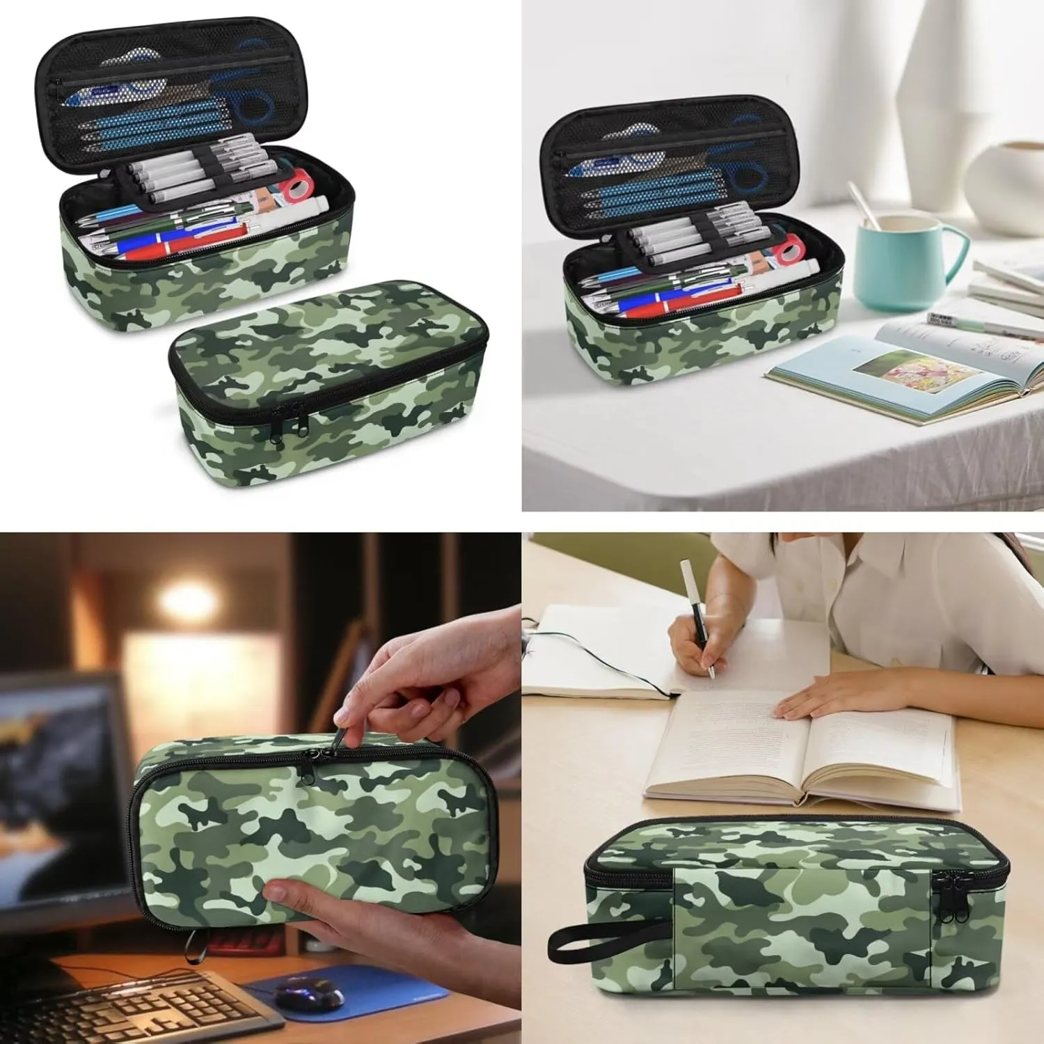 doginthehole Boys Camo Backpack 10-12 Years Old Green Camouflage Bookbag with Lunch Box Pencil Bag 3pcs Lightweight Boys School Bag Set for Elementary Middle School Casual Hiking Daypacks