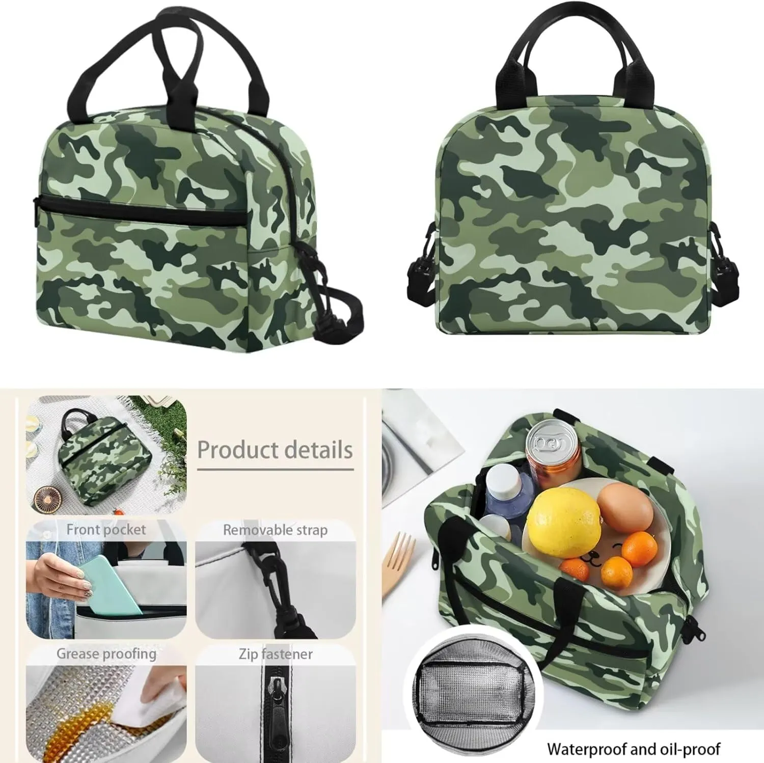 doginthehole Boys Camo Backpack 10-12 Years Old Green Camouflage Bookbag with Lunch Box Pencil Bag 3pcs Lightweight Boys School Bag Set for Elementary Middle School Casual Hiking Daypacks