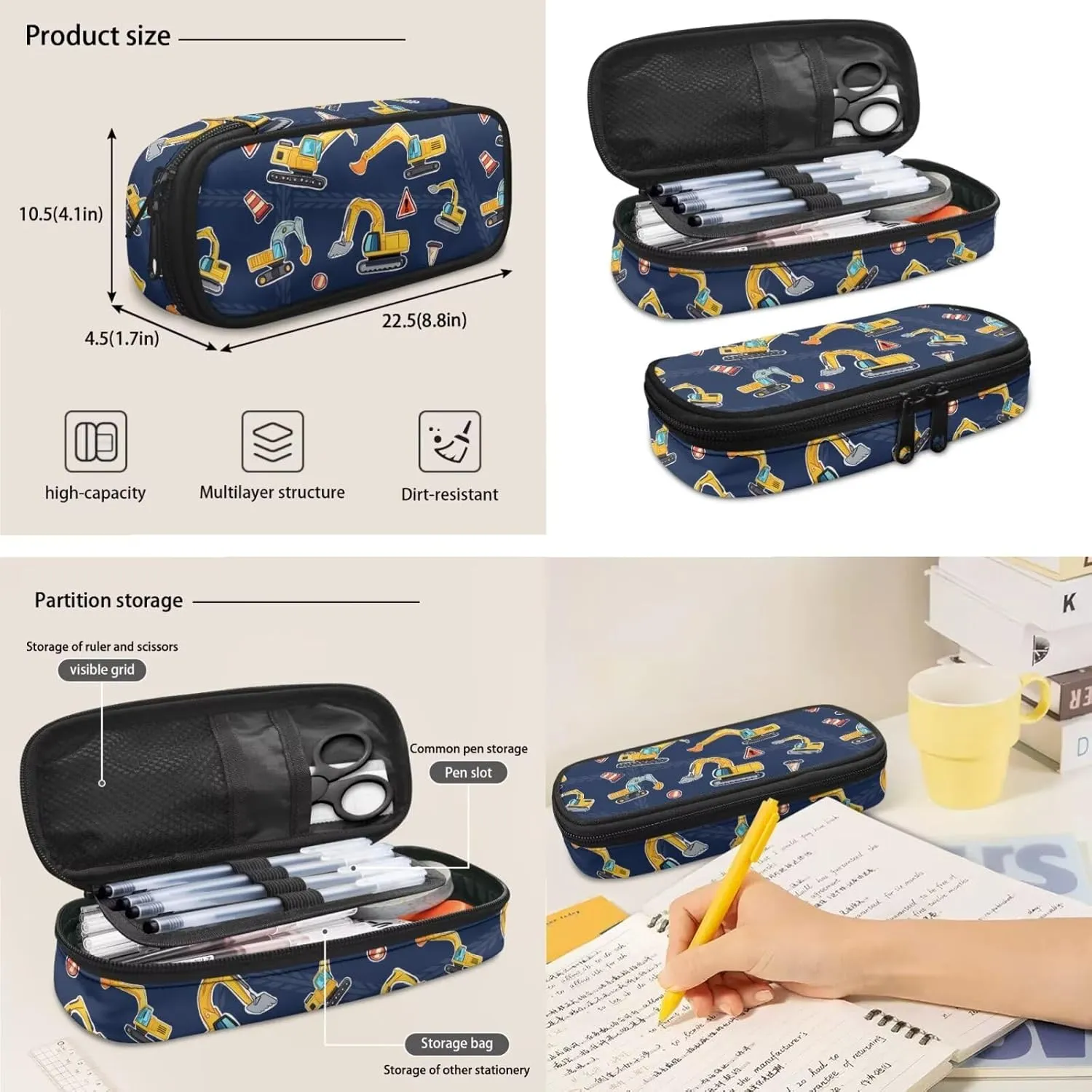 doginthehole Cartoon Digger Backpack for Boys Lightweight Kids Bookbag and Lunch Box Set 3-in-1 15inch School Bag for Boys 4-5 for Preschool Elementary School Casual Travel Book Bags