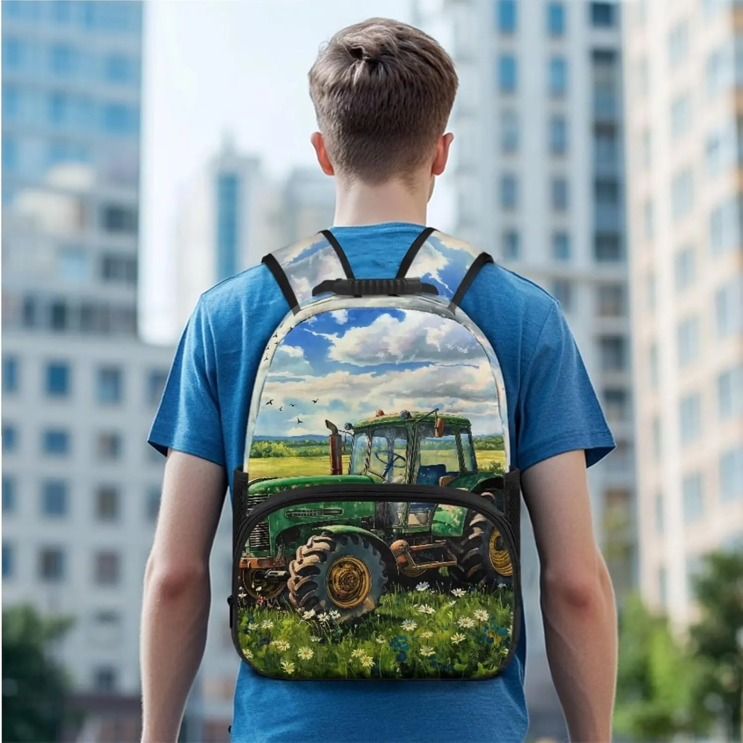 doginthehole Cool Cartoon Tractor Backpack for Boys Lightweight Kids Bookbag with Lunch Box 3 Piece Kids School Bag for Boy Ages 6-8 for Preschool Elementary School Casual Daypack Backpacks