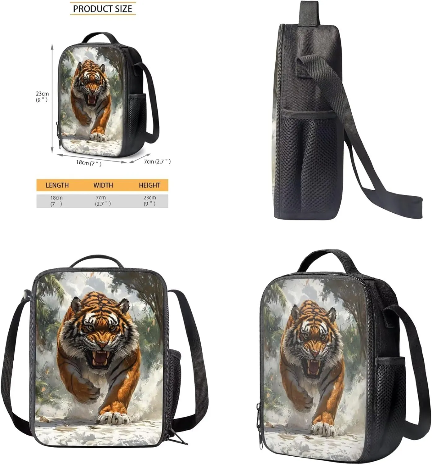 doginthehole Cool Tigers Backpack for Kids 15inch Bookbag and Lunch Box Set for Boys 3pcs Lightweight Boys School Bags 9-10 Years for Elementary School Casual Hiking Daypacks