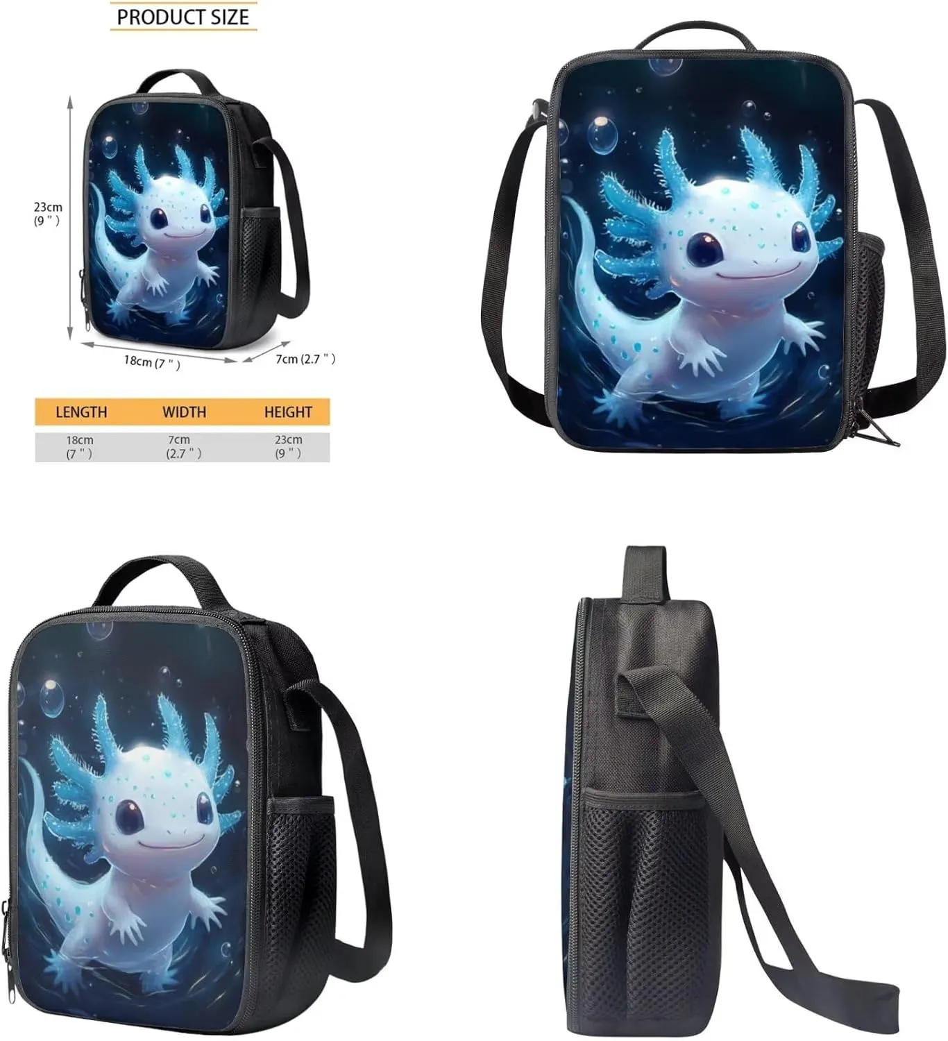 doginthehole Cute Blue Axolotl Backpack for Boys 3pcs 17inch Kids Bookbag with Lunch Box Set Lightweight School Bag for Boys 6-7 for Preschool Elementary School Casual Travel Daypack Rucksack
