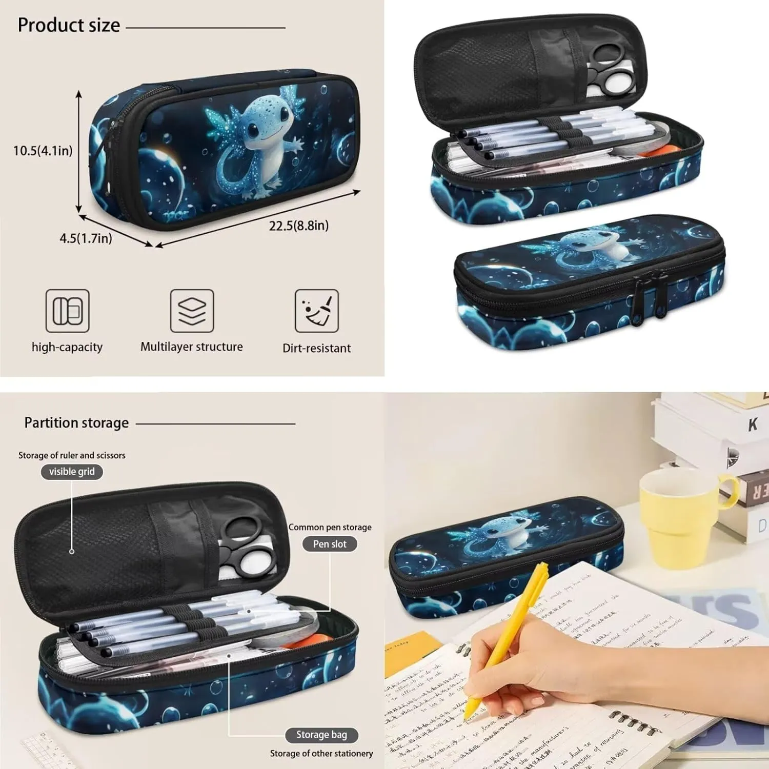 doginthehole Cute Blue Bubble Axolotl Backpack for Boys 15inch Kids Bookbag with Lunch Box Set 3pcs Lightweight Boys School Bag 4-5 Years for Preschool Elementary School Casual Travel Daypack Rucksack