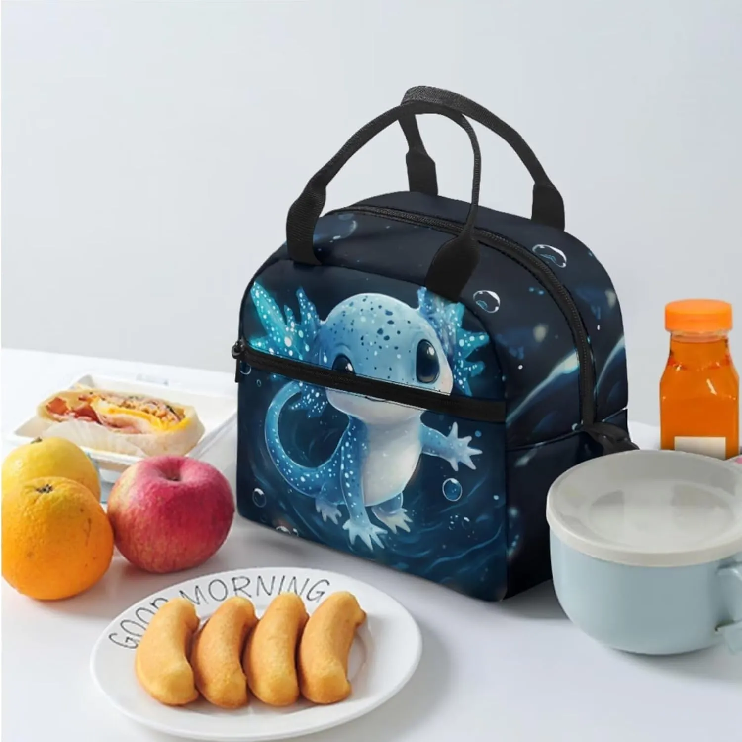 doginthehole Cute Blue Bubble Axolotl Backpack for Boys 15inch Kids Bookbag with Lunch Box Set 3pcs Lightweight Boys School Bag 4-5 Years for Preschool Elementary School Casual Travel Daypack Rucksack