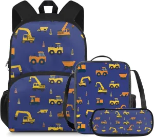 doginthehole Cute Cartoon Digger Backpack for Kids Lightweight Boys School Backpack with Lunch Bag 3pcs 15inch Boys Bookbag Age 4-6 for Elementary School Preschool Kids Knapsack Rucksack