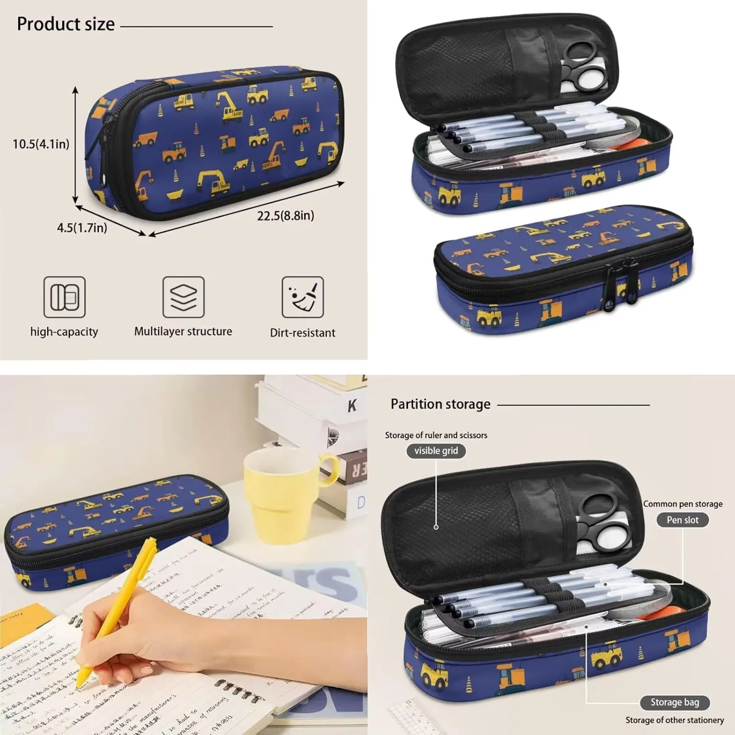 doginthehole Cute Cartoon Digger Backpack for Kids Lightweight Boys School Backpack with Lunch Bag 3pcs 15inch Boys Bookbag Age 4-6 for Elementary School Preschool Kids Knapsack Rucksack