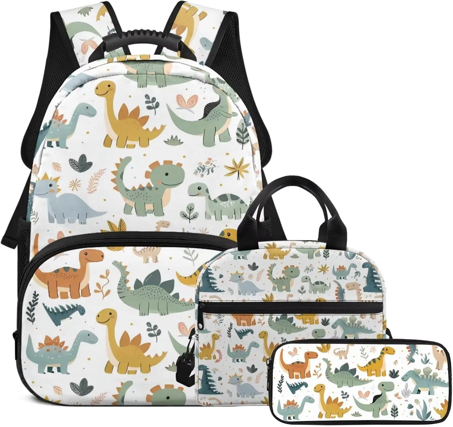 doginthehole Cute Cartoon Dinosaur Backpack for Boys 4-6 Kids Bookbag and Lunch Box Set Boys 3pcs Lightweight Boys School Bag Set for Preschool Elementary School Casual Daypack Backpack
