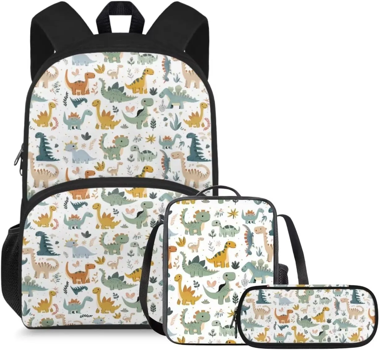 doginthehole Cute Cartoon Dinosaur Backpack for Boys Lightweight Kids Bookbag with Lunch Box Set 3 Piece Boys School Bag for Boys 5-6 for Preschool Elementary School Casual Travel Book Bags