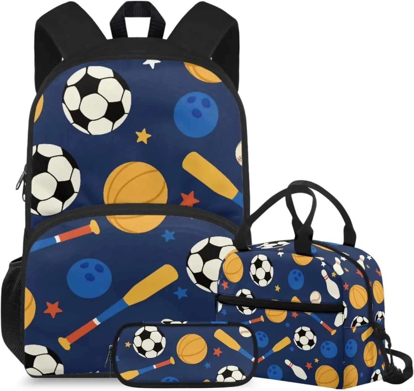 doginthehole Soccer Backpack for Boys 6-8 Lightweight Bookbag for Boys with Lunch Box 3pcs Basketball Baseball Print Boys School Bag Set for Preschool Elementary School Casual Travel Book Bags