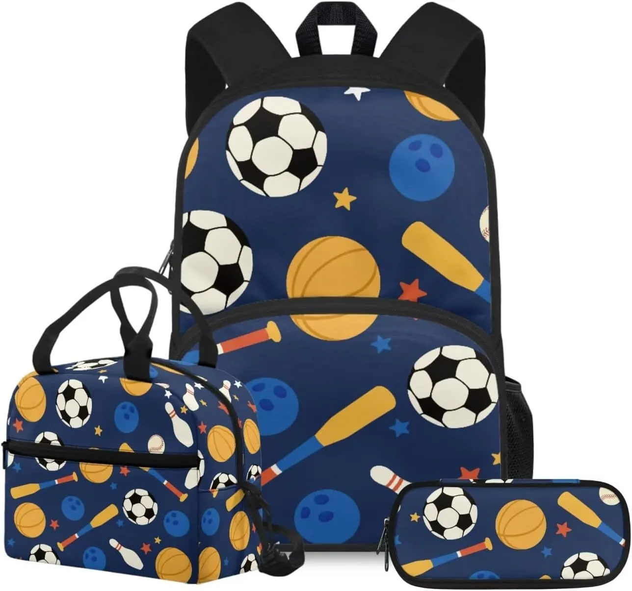 doginthehole Soccer Backpack for Boys 6-8 Lightweight Bookbag for Boys with Lunch Box 3pcs Basketball Baseball Print Boys School Bag Set for Preschool Elementary School Casual Travel Book Bags