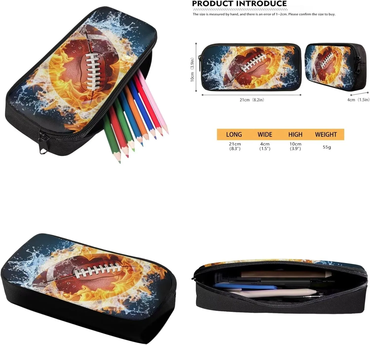doginthehole Water and Fire Football Backpack for Boys 8-12 Burning Rugby Kids Bookbag and Lunch Box Set Boys 3pcs Large Capacity Boys School Backpack Set for Elementary Middle School