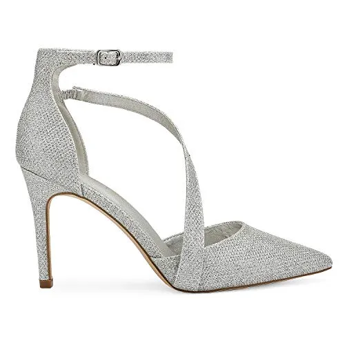 DREAM PAIRS Women's Silver Glitter High Heel Pointed Toe Stiletto Ankle Strap Dress Pumps Shoes Size 5 M US Hollyn-1