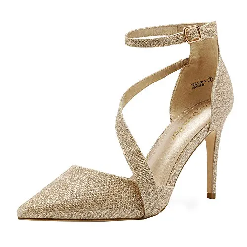 DREAM PAIRS Women's Silver Glitter High Heel Pointed Toe Stiletto Ankle Strap Dress Pumps Shoes Size 5 M US Hollyn-1