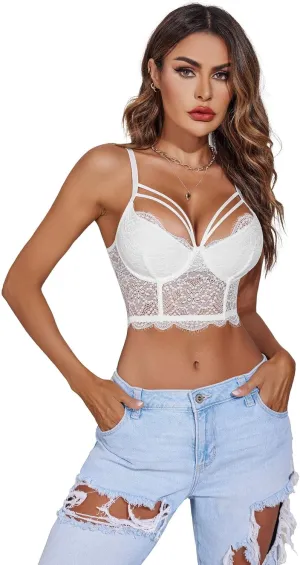 ELESOL Lace Bralette for Women V Neck Camisoles Adjustable Strap Two Layer Crop Top Bustier Tops Camisoles & Tanks