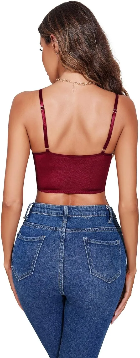 ELESOL Lace Bralette for Women V Neck Camisoles Adjustable Strap Two Layer Crop Top Bustier Tops Camisoles & Tanks