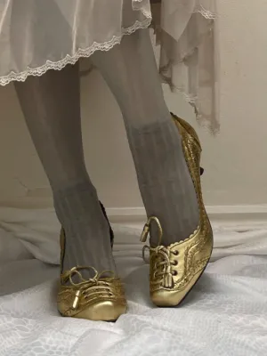   eu38 lace up gold heels