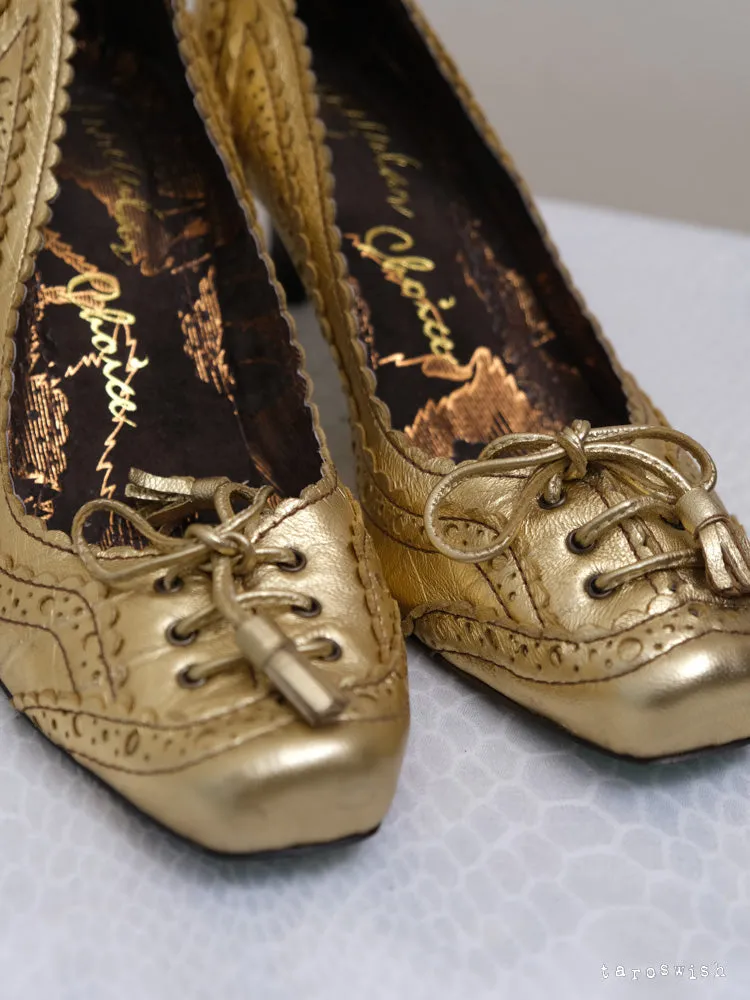   eu38 lace up gold heels