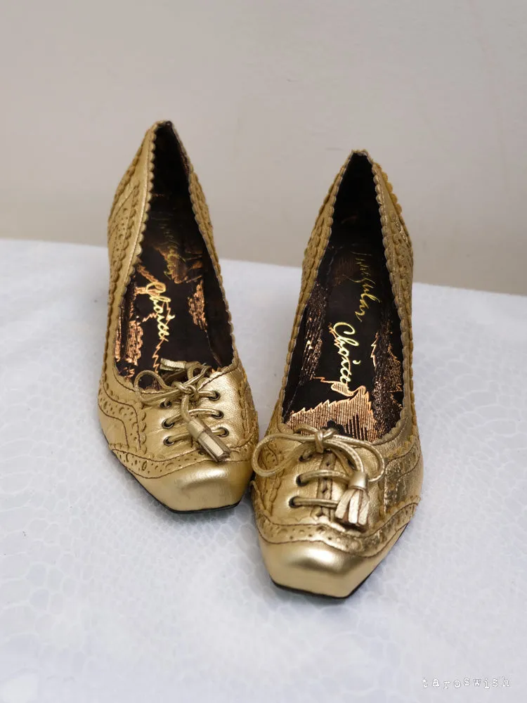   eu38 lace up gold heels