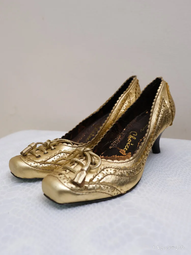   eu38 lace up gold heels
