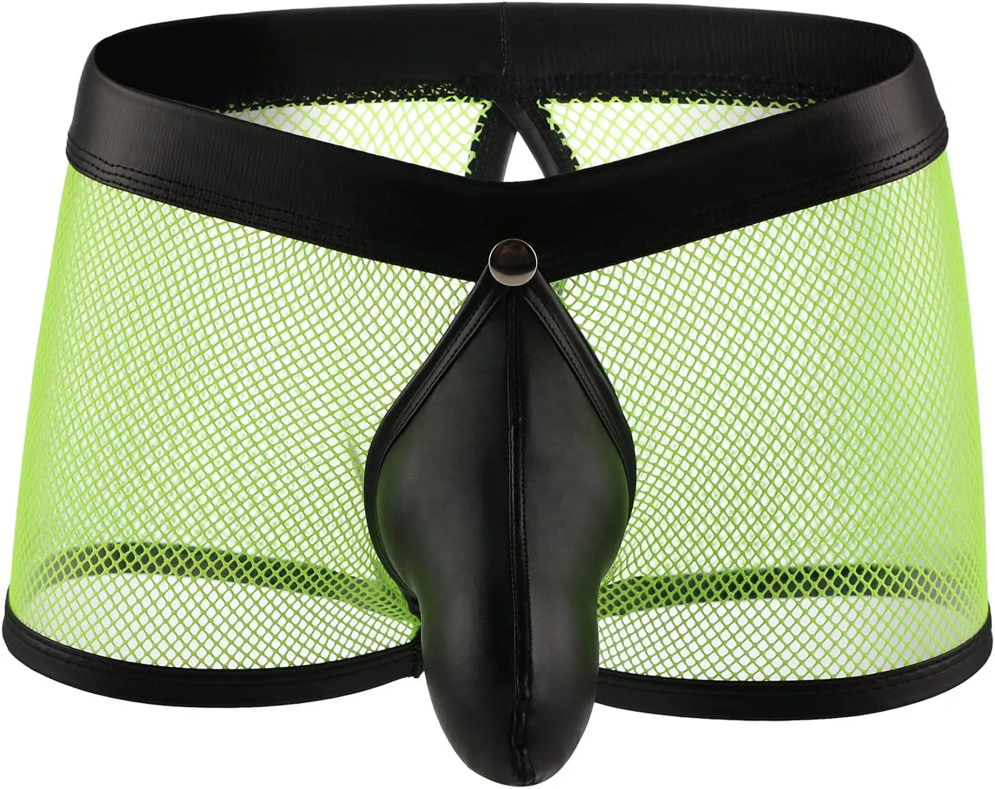 Evankin Men's See Through Sexy Mesh With Faux Leather Loose Shorts Pants Erotic Clubwear Button Removable Pouch