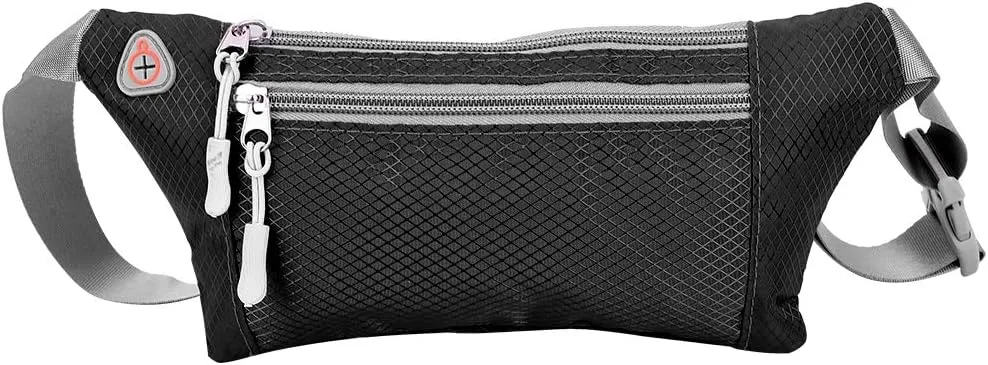 Fanny Pack, Running Belt Polyester Material Reathable Absorbent Quick Drying Dual Pockets Design Large Capacity a Hole for Letting Earphone Line, Belt Bag for Running Hiking