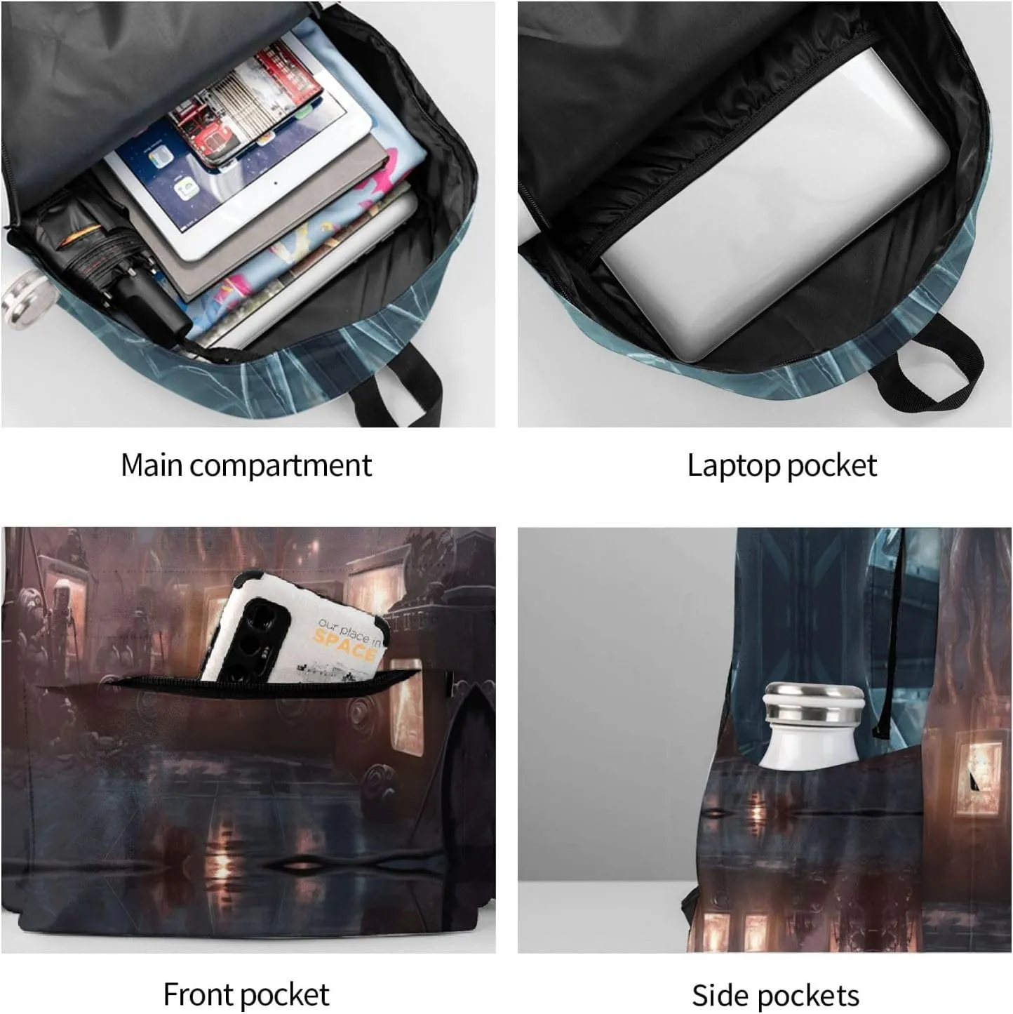Fantasy Unisex Backpack Daypack With Adjustable Padded Straps Big Capacity Travel Laptop Backpacks, Black3