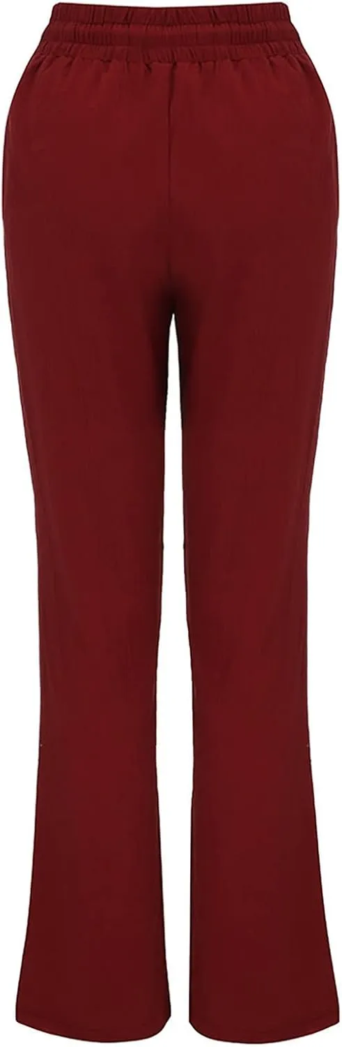 fartey Linen Pants Women Summer Casual Straight Leg Pants Drawstring Elastic High Waist Loose Comfy Trousers with Pockets