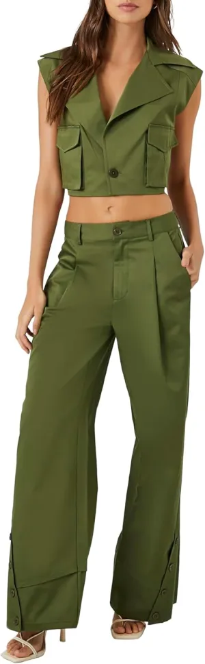 Forever 21 womens Button-hem Wide-leg Pants
