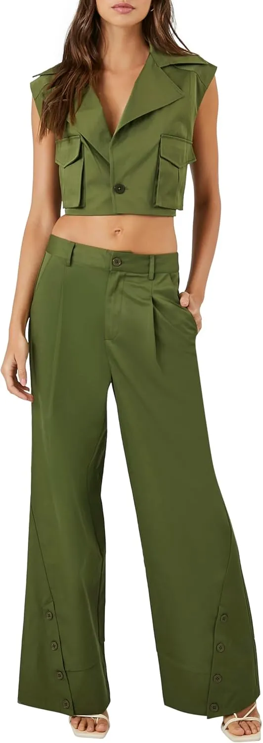 Forever 21 womens Button-hem Wide-leg Pants
