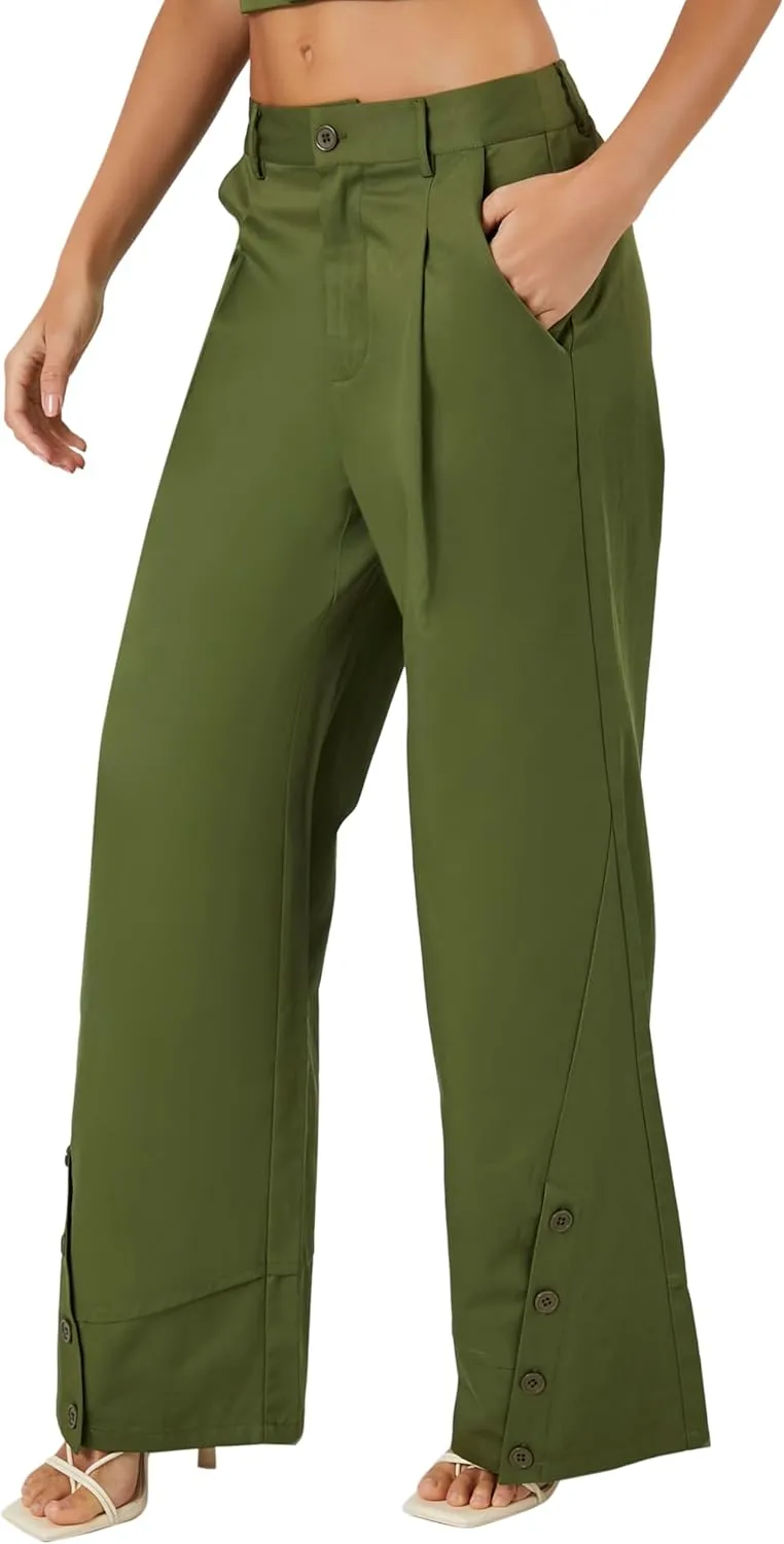 Forever 21 womens Button-hem Wide-leg Pants