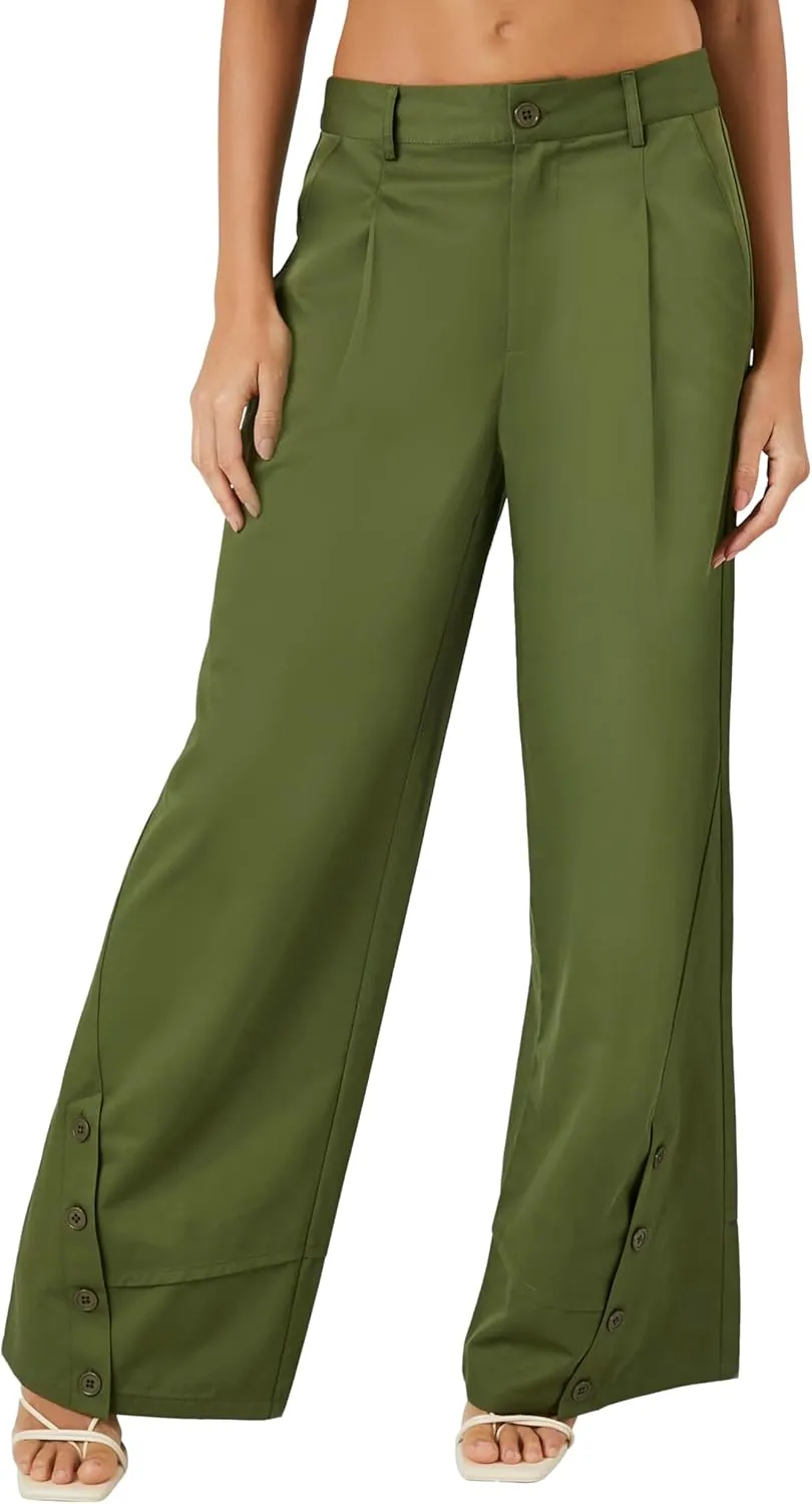 Forever 21 womens Button-hem Wide-leg Pants