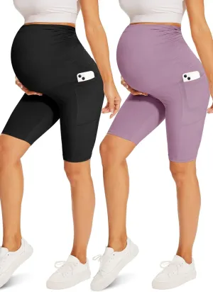 Fotociti Maternity Shorts with Pockets Over The Belly,8" Pregnancy Biker Yoga Active Workout