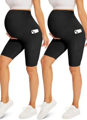 Fotociti Maternity Shorts with Pockets Over The Belly,8" Pregnancy Biker Yoga Active Workout