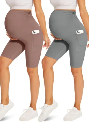 Fotociti Maternity Shorts with Pockets Over The Belly,8" Pregnancy Biker Yoga Active Workout