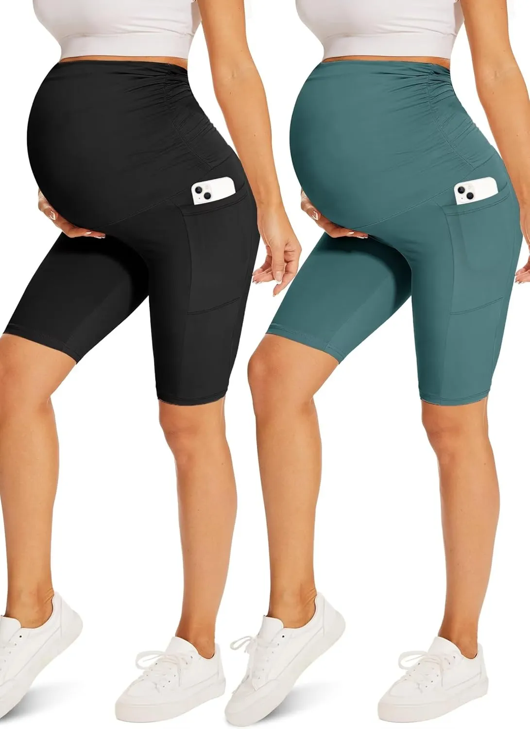 Fotociti Maternity Shorts with Pockets Over The Belly,8" Pregnancy Biker Yoga Active Workout