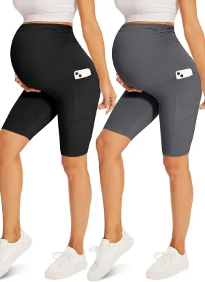 Fotociti Maternity Shorts with Pockets Over The Belly,8" Pregnancy Biker Yoga Active Workout